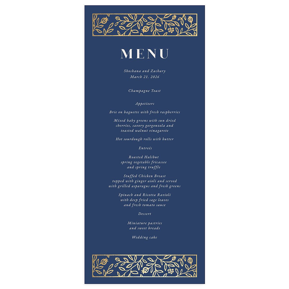 Jewish Chuppah Menus