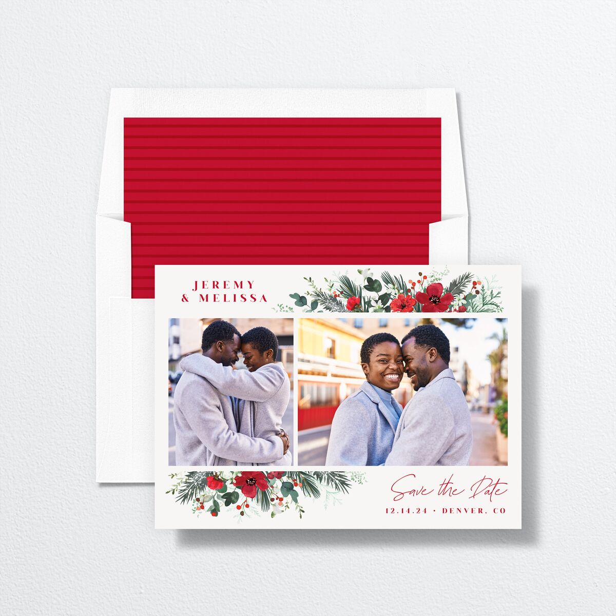 Holiday Bouquet Save the Date Cards Crimson Signature smooth
