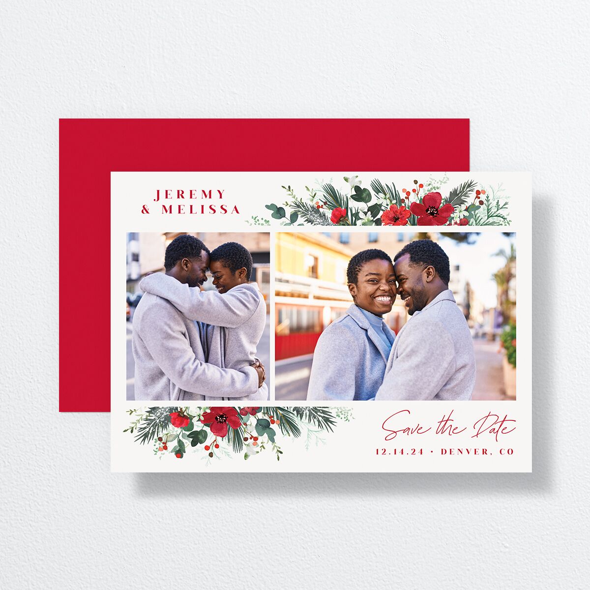 Holiday Bouquet Save the Date Cards Crimson Signature smooth