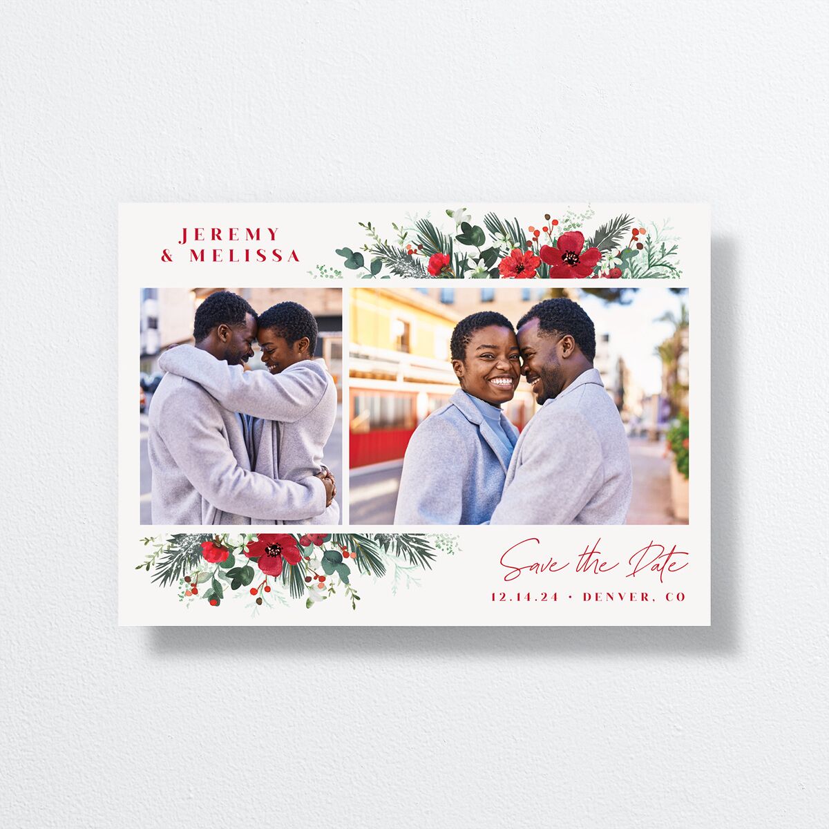 Holiday Bouquet Save the Date Cards Crimson Signature smooth