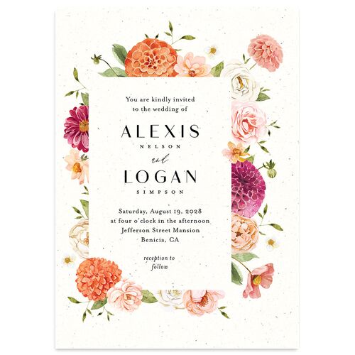 Blooming Dahlias Wedding Invitations Hot Pink Signature Blank No Standard