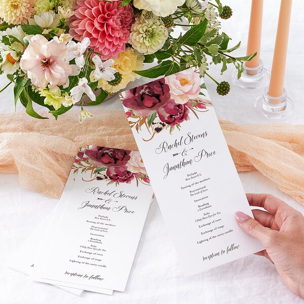 Bohemian Floral Wedding Programs Merlot Signature