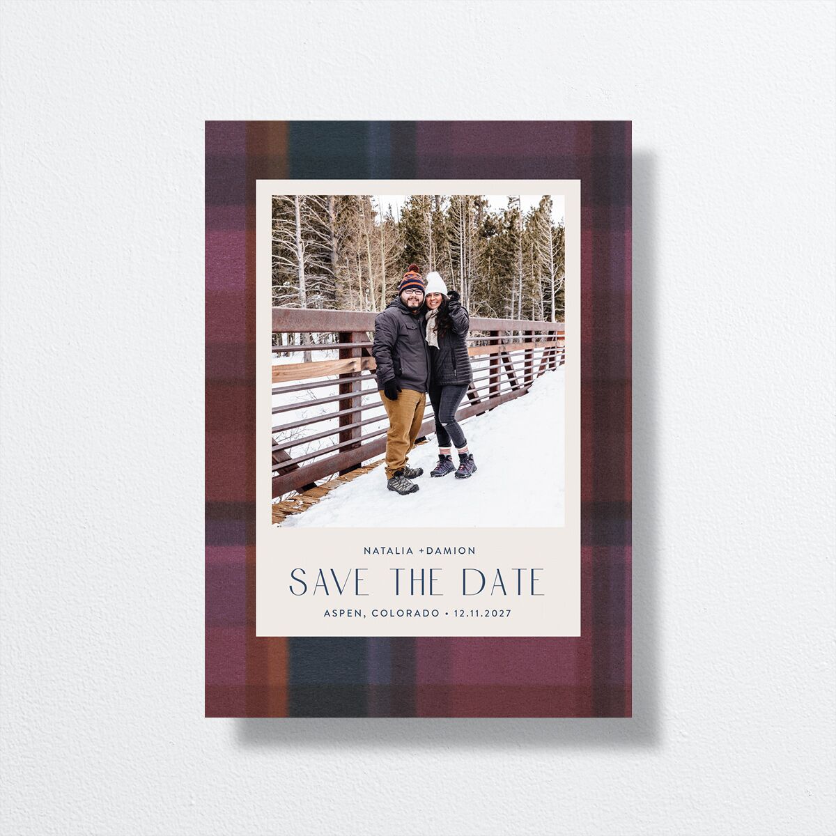 Classic Flannel Save the Date Cards front