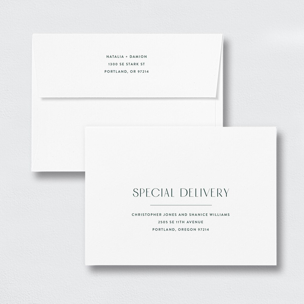 Classic Flannel Save The Date Card Envelopes White Copper Both Recipient and Return Addresses Signature Standard