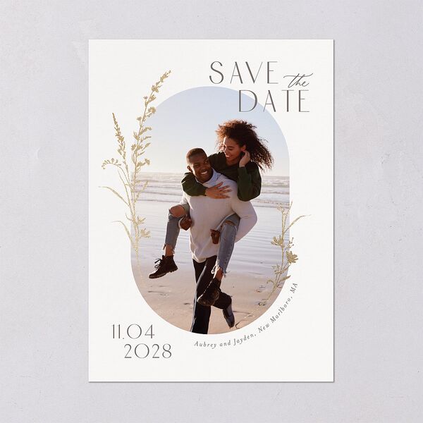 Minimal Wildflower Save the Date Cards Gold Off-White Signature smooth Blank No