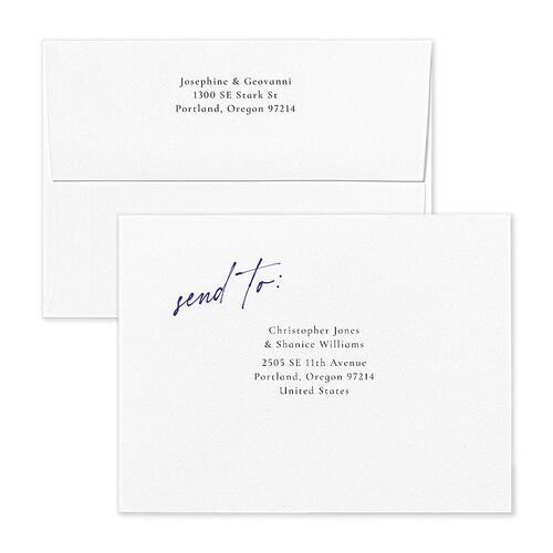 Contrast Type Save the Date Magnet Envelopes Jewel Blue White Both Recipient and Return Addresses Signature Standard