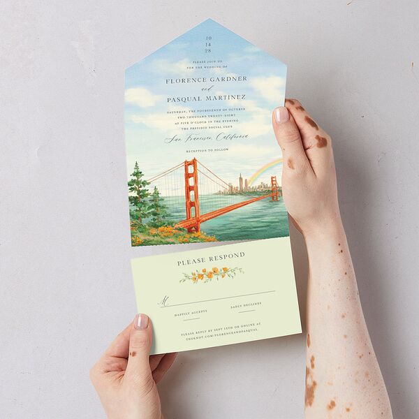Scenic San Francisco All-in-One Wedding Invitations Daffodil Signature Light Both Recipient and Return Addresses No