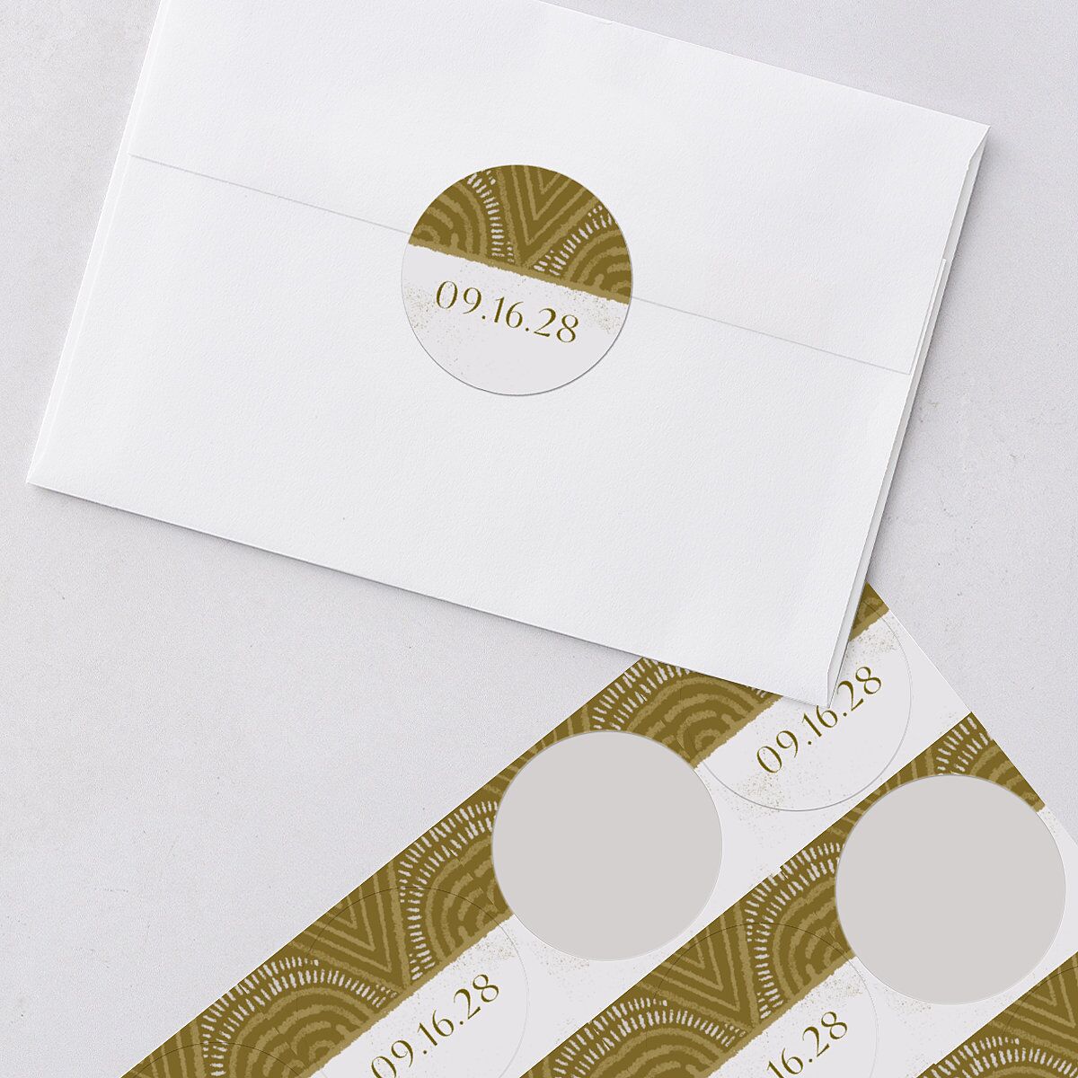 Gilded Sahara Pattern Wedding Stickers Umber Circle