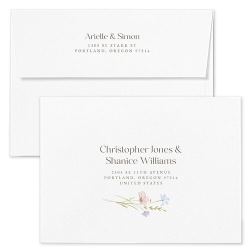 Wildflower Photo Wedding Invitation Envelopes White Lilac Both Recipient and Return Addresses Standard Signature