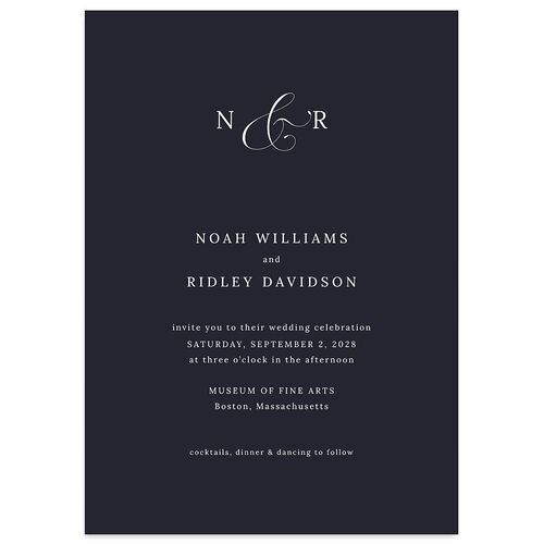 Elegant Polished Minimalist Wedding Invitations Navy Signature Blank No Standard