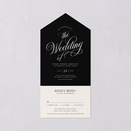 Elegant Hollywood Calligraphy All-in-One Wedding Invitations Licorice Signature Light Both Recipient and Return Addresses No