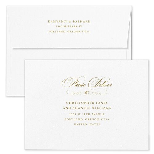 Vintage Flourish Save The Date Card Envelopes Blue Linen Recipient Address Signature Standard