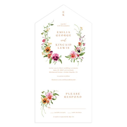 Wild Pansies All-in-One Wedding Invitations Raw Sienna Signature Light Both Recipient and Return Addresses No
