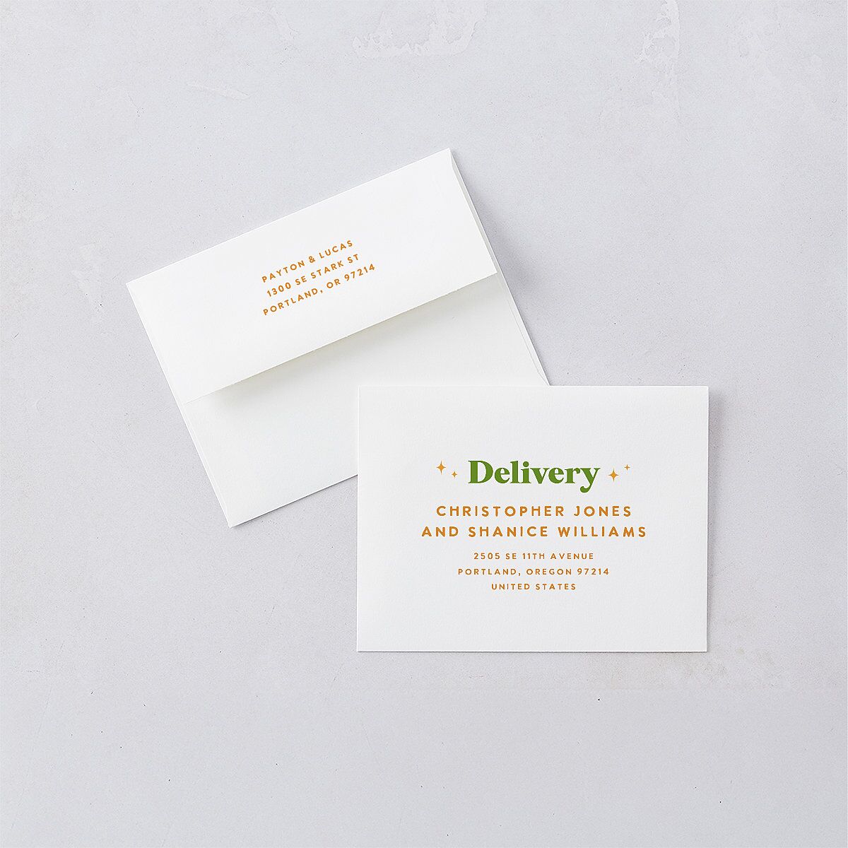 Colorful Retro Stripes Save the Date Petite Card Envelopes White Sea Foam Both Recipient and Return Addresses Signature Standard