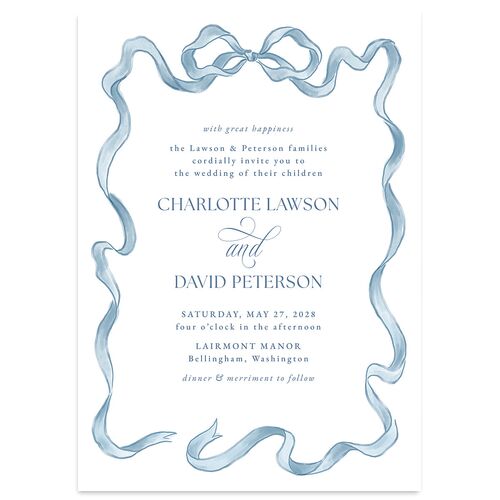 Vintage Bow Wedding Invitations Regency Blue Signature Blank No Standard