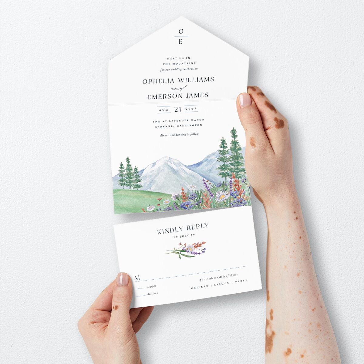 Mountain Wildflowers All-in-One Wedding Invitations — view 3