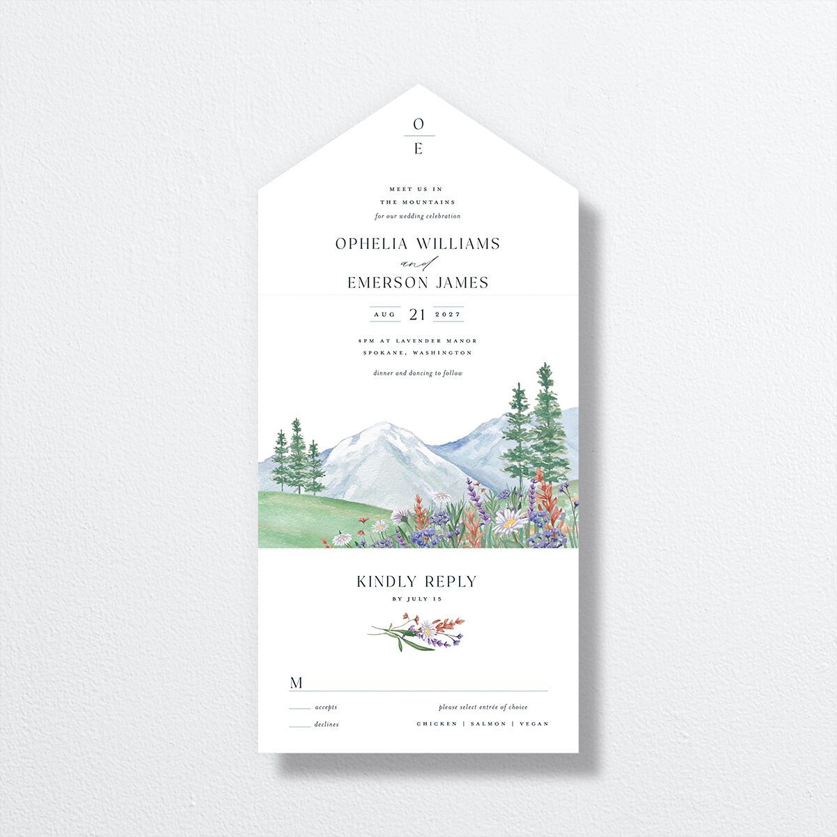 Mountain Wildflowers All-in-One Wedding Invitations — view 1