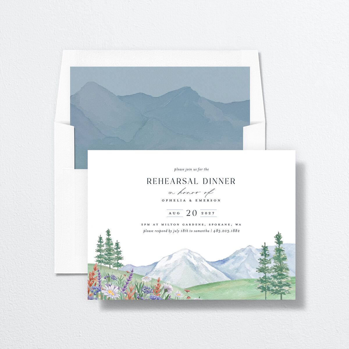 Mountain Wildflowers Rehearsal Dinner Invitations Dusty Blue Signature Standard