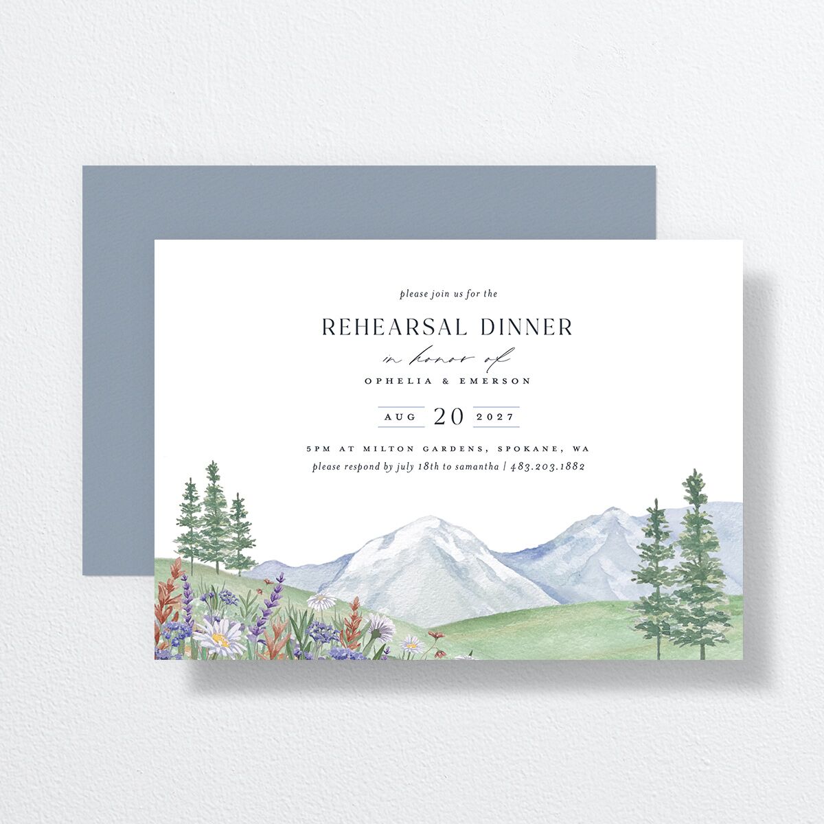 Mountain Wildflowers Rehearsal Dinner Invitations Dusty Blue Signature Standard