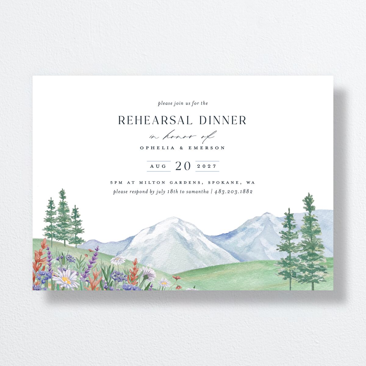 Mountain Wildflowers Rehearsal Dinner Invitations Dusty Blue Signature Standard