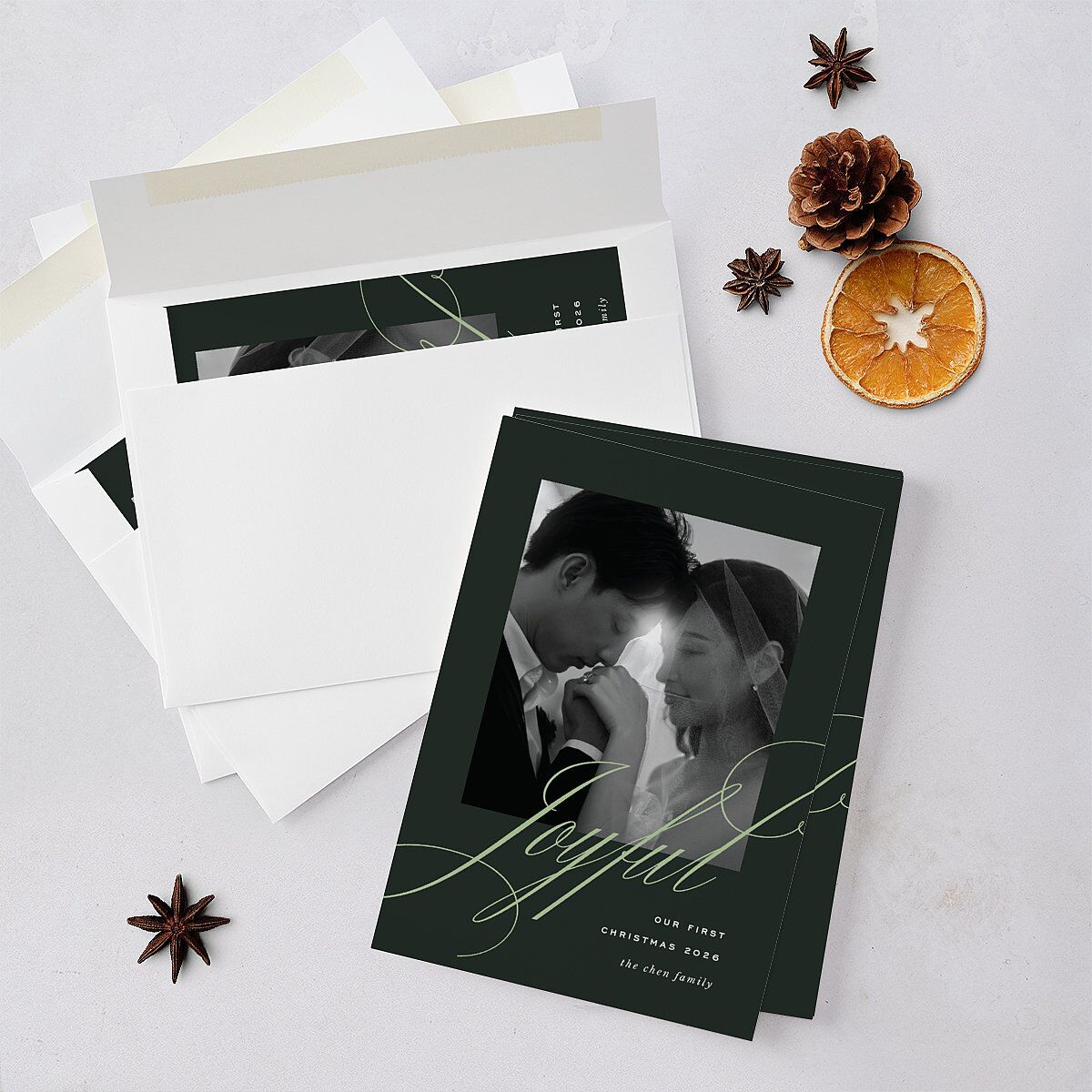 Classic Joyful Greeting Holiday Cards Hunter Green Signature Blank Standard