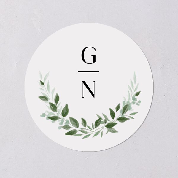 Greenery Frame Wedding Stickers Pure White Circle