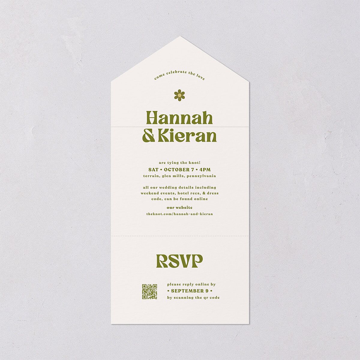 Simple Retro Daisy All-in-One Wedding Invitations Meadow Signature Light Both Recipient and Return Addresses No