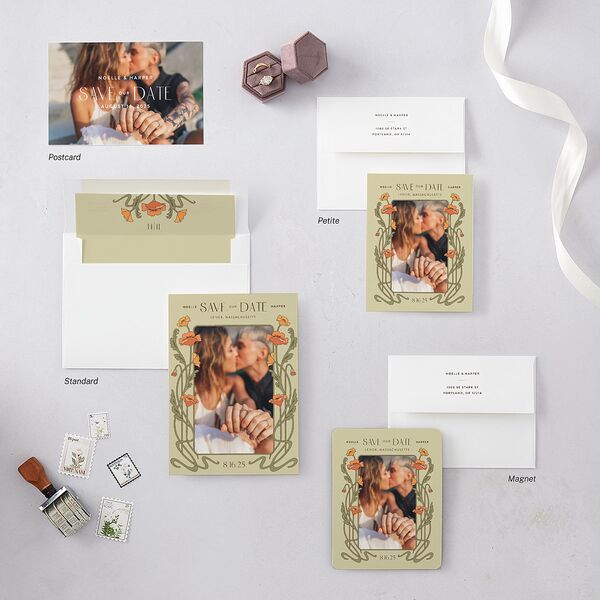 Vintage Nouveau Save the Date Petite Cards Pear Signature smooth Blank No Standard