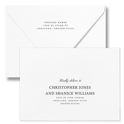 Elegant Diamond Pattern Wedding Invitation Euro Envelopes White Midnight Return Address Luxe Signature