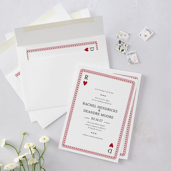 Las Vegas Playing Card Wedding Invitations Jewel Red Signature Blank No