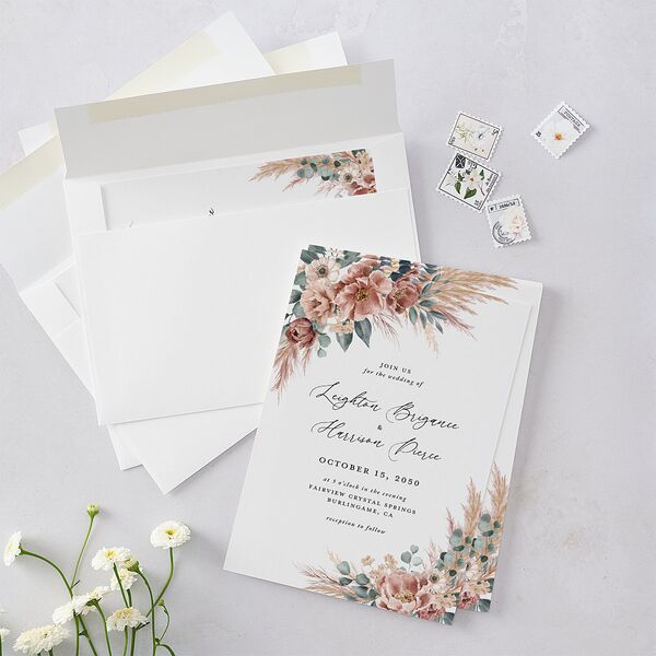 Pampas and Eucalyptus Floral Wedding Invitations Desert Rose Signature Blank No Standard