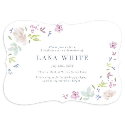 Floral Appliqué Bridal Shower Invitations Sheer Lilac Signature Blank