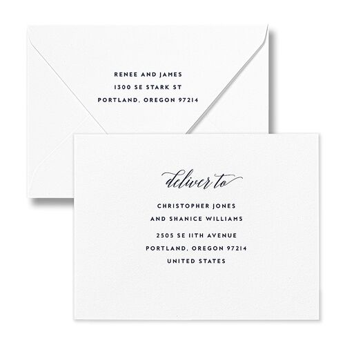 We Do Save the Date Petite Card Euro Envelopes White Navy Both Recipient and Return Addresses Luxe Signature