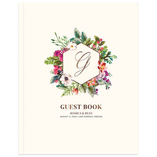Bronze Floral Frame Wedding Guest Book Ivory