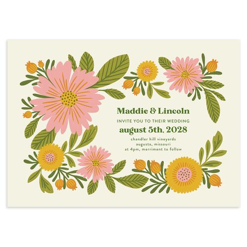 Retro Bloom Wedding Invitations Peach Pink Signature Blank No Standard