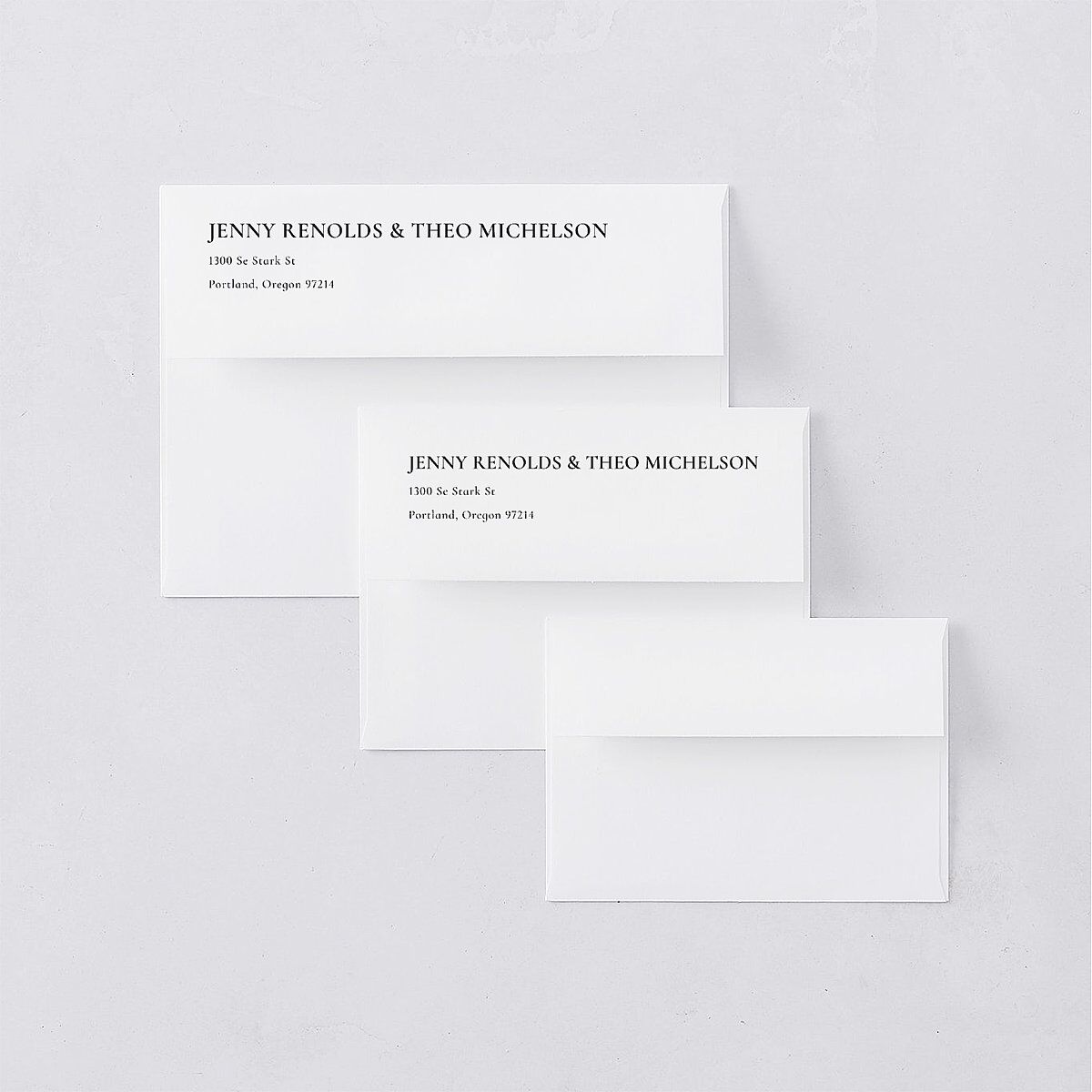 Magazine Cover Save The Date Card Envelopes Licorice White Both Recipient and Return Addresses Signature Standard
