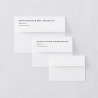 Magazine Cover Save The Date Card Envelopes Licorice White Both Recipient and Return Addresses Signature Standard