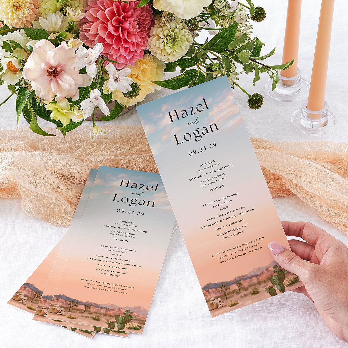 Desert Cactus Wedding Programs Peach Fuzz Signature