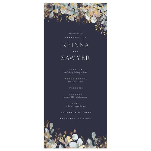 Eucalyptus Edges Wedding Programs Gold Navy Signature