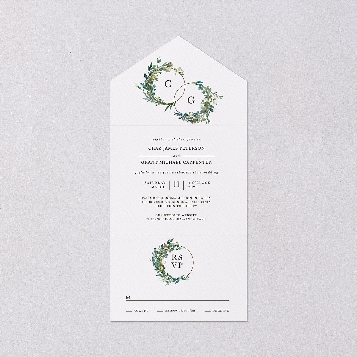 Leafy Hoops All-in-One Wedding Invitations — view 1