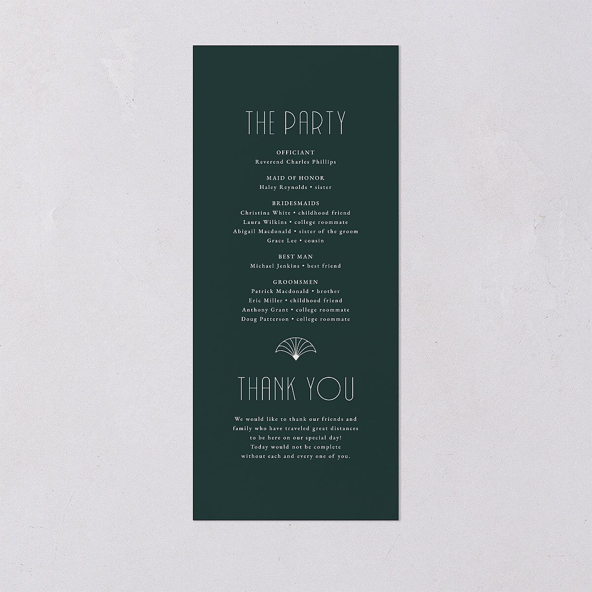 Gatsby Deco Arch Wedding Programs Dark Emerald Signature