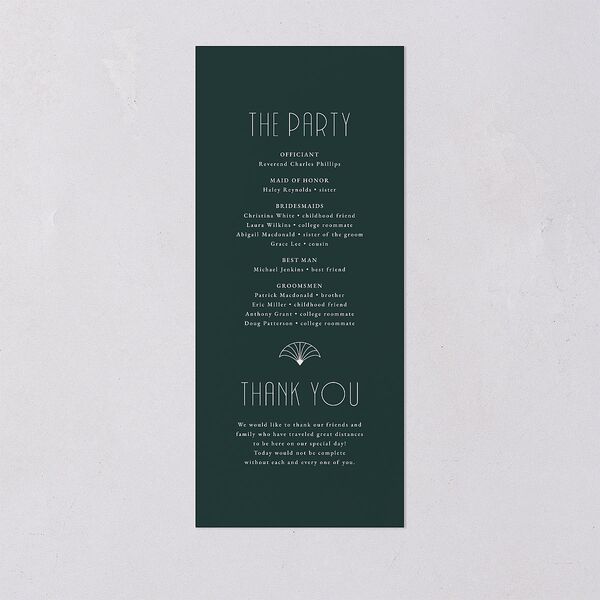 Gatsby Deco Arch Wedding Programs Dark Emerald Signature