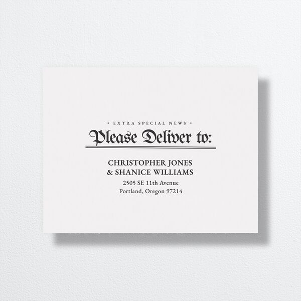 Newspaper All-in-One Wedding Invitations Pure White Signature Light Both Recipient and Return Addresses No