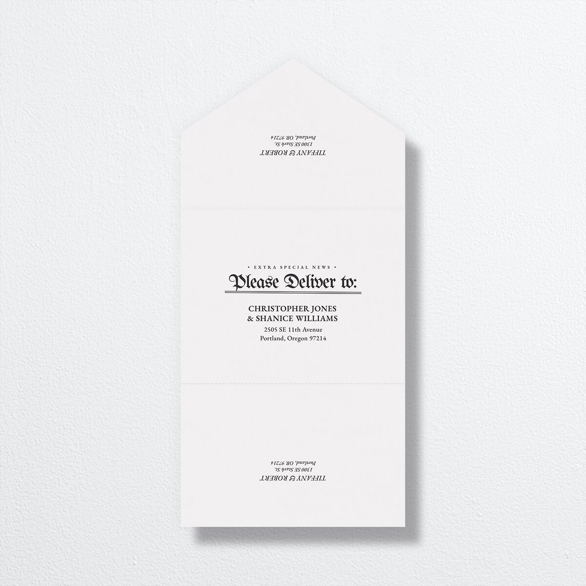 Newspaper All-in-One Wedding Invitations Pure White Signature Light Both Recipient and Return Addresses No