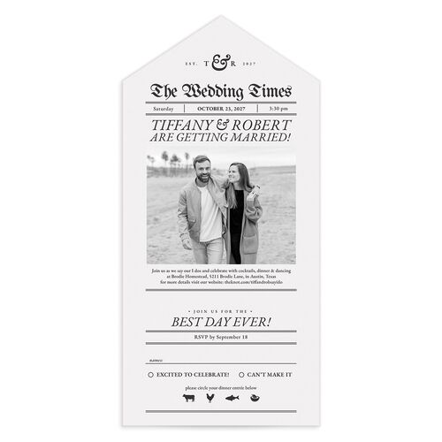 Newspaper All-in-One Wedding Invitations - White