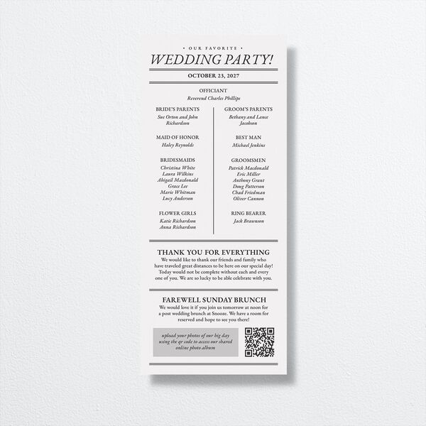 Newspaper Wedding Programs Pure White Signature