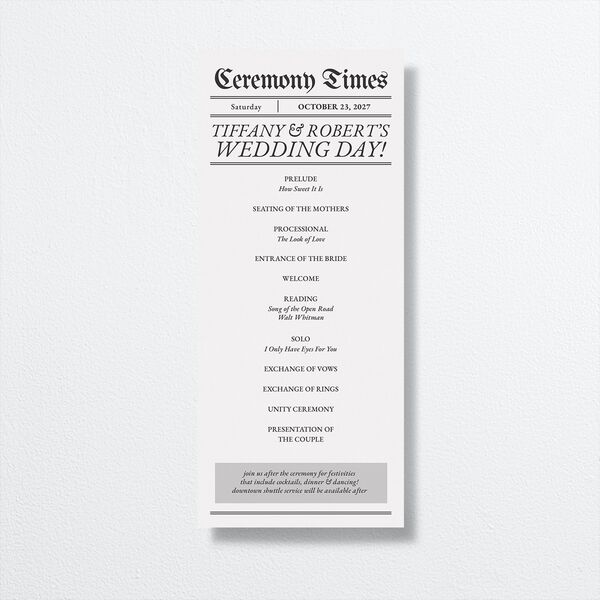 Newspaper Wedding Programs Pure White Signature