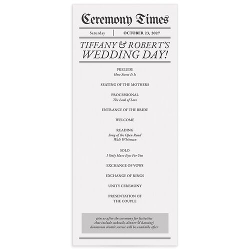 Newspaper Wedding Programs - White