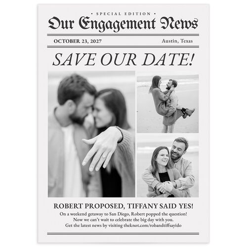 Newspaper Save the Date Cards - White