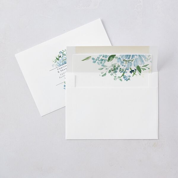In Bloom Save The Date Cards Moody Blue Signature smooth Blank No Standard